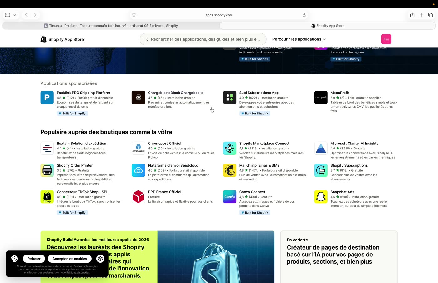 Le menu de mention affiche la liste des produits de la boutique après avoir tapé arobase